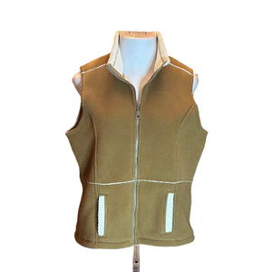 CHRISTOPHER & BANKS Cozy Warm Camel & Cream Sherpa Fleece Zip up Vest Size L